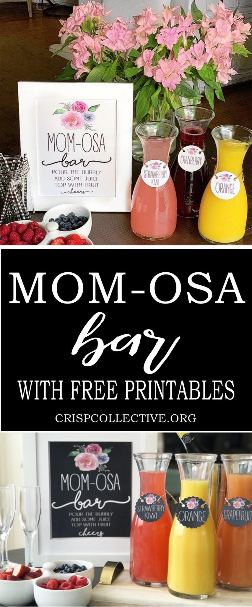 MOM-osa Bar:a fun mimosa bar for a baby shower or Mother's Day