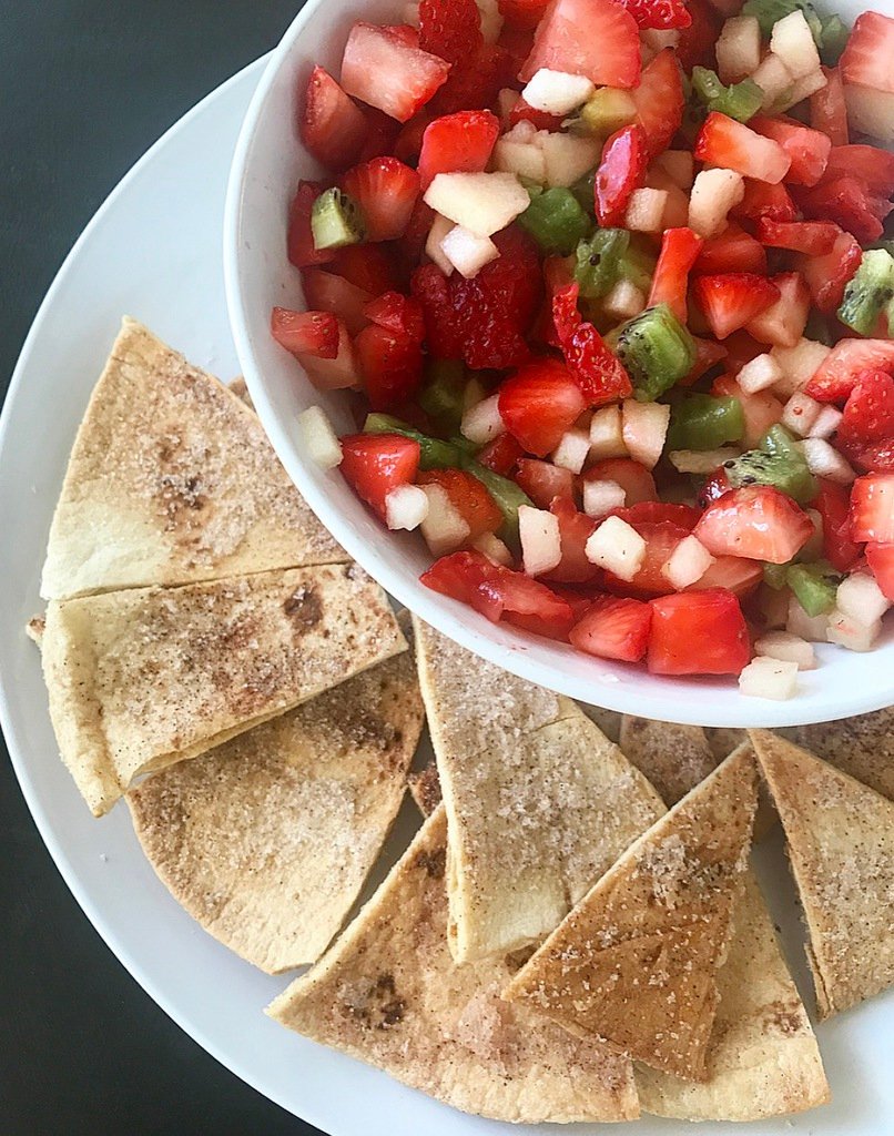 Fruit Salsa with Cinnamon and Sugar Tortilla Chips - Crisp Collective