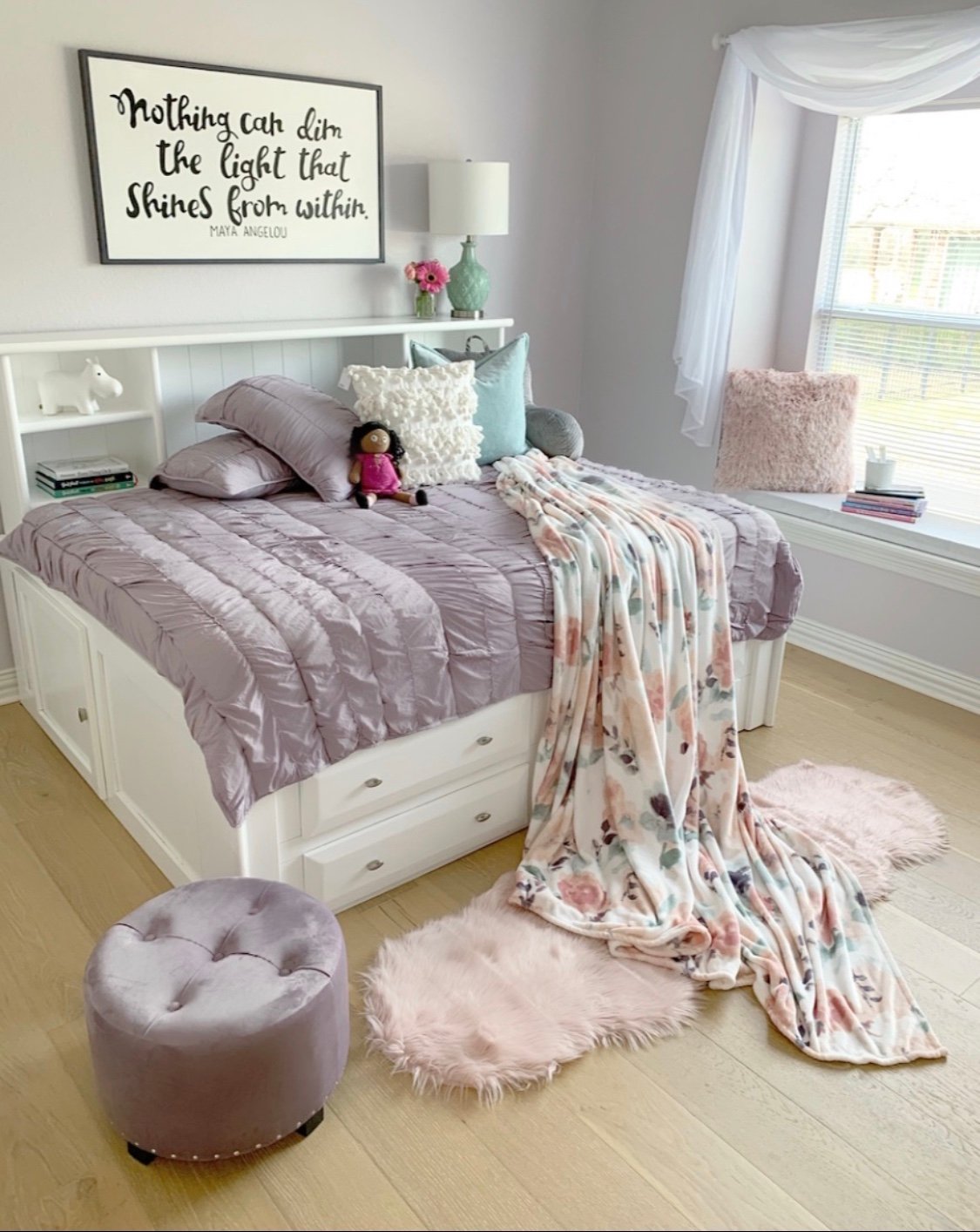 Purple pink deals and grey bedroom