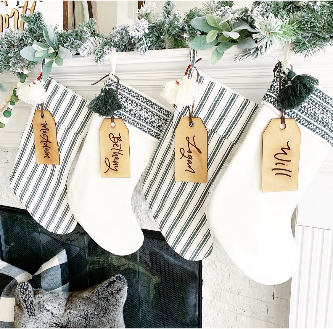 Christmas Stocking Name Tags Wooden Name Tags Gift Tags Wooden Tags Stocking  Tags Merry Christmas Place Setting Name Tags 